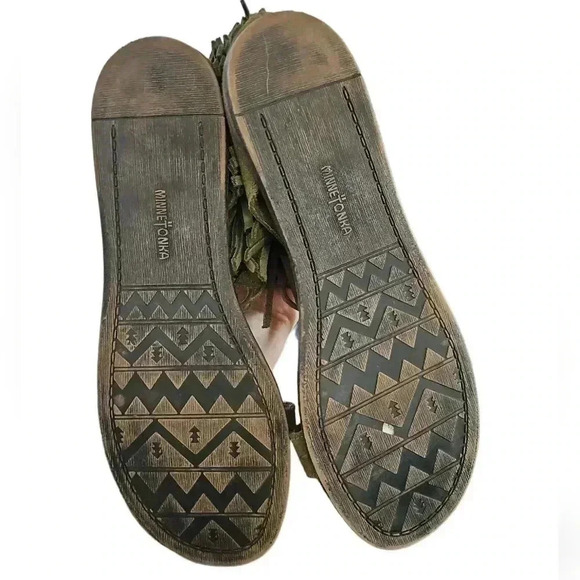 Minnetonka   Fringe Leather Zip Ankle  Open Toe Sandals Women's Size 10 - Picture 2 of 7
